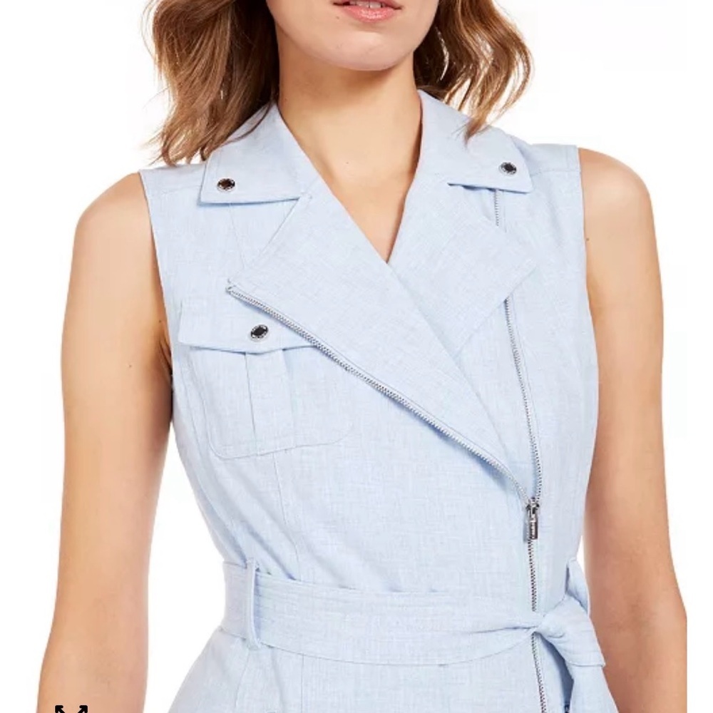 Calvin Klein Sky Blue Moto Wrap Mini Dress - Picture 4 of 10